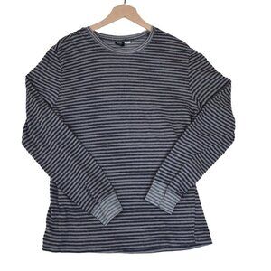 BDG by Urban Outfitters Womens L Striped Thermal Long Sleeve Shirt Gray Black